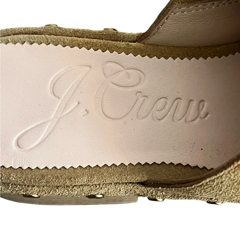 J.Crew Tan Suede Leather Clog Mules Size 6.5 | Wood Studded Slip-Ons - Picture 8 of 9